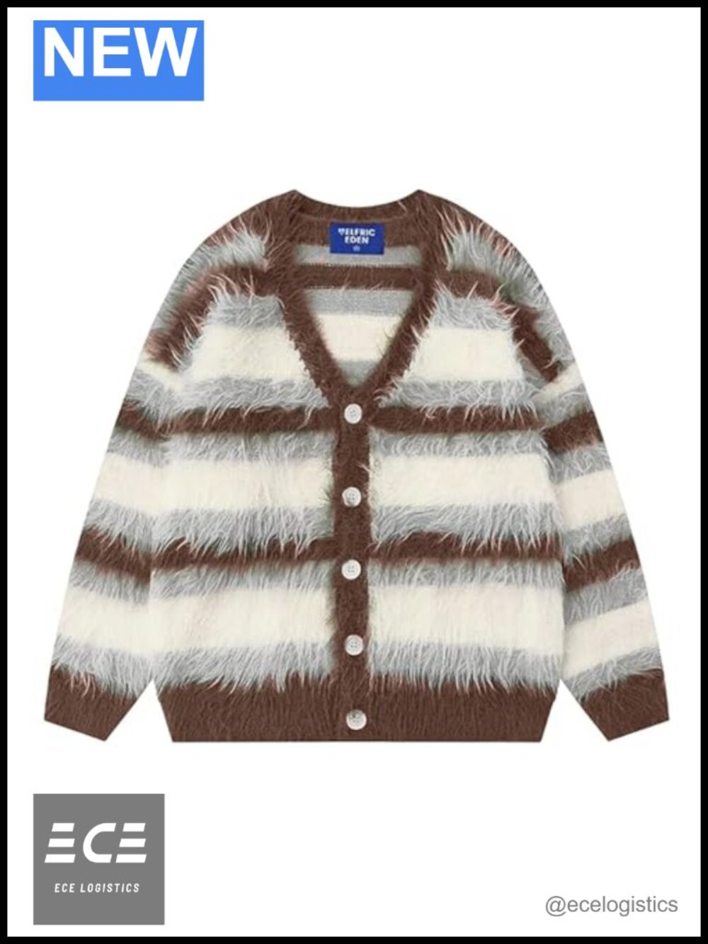 Fuzzy Striped Color Block Oversized Button Down Knit Cardigan Sweater
